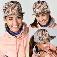 Puatou Tahiti Tiare Monstera Mesh Trucker Cap Polynesian Pattern Curve Style LT01 - Polynesian Pride
