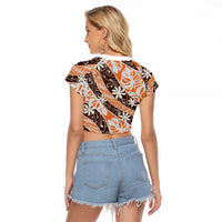 Puatou Tahiti Tiare Monstera Raglan Cropped T Shirt Polynesian Pattern Curve Style LT01 - Polynesian Pride