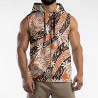 Puatou Tahiti Tiare Monstera Sleeveless Zip Hoodie Polynesian Pattern Curve Style LT01 - Polynesian Pride