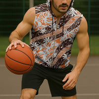 Puatou Tahiti Tiare Monstera Sleeveless Zip Hoodie Polynesian Pattern Curve Style - Polynesian Pride