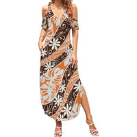 Puatou Tahiti Tiare Monstera Summer Maxi Dress Polynesian Pattern Curve Style LT01 Women Orange - Polynesian Pride