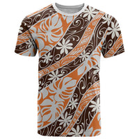 Puatou Tahiti Tiare Monstera T Shirt Polynesian Pattern Curve Style LT01 Orange - Polynesian Pride