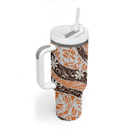 Puatou Tahiti Tiare Monstera Tumbler With Handle Polynesian Pattern Curve Style - Polynesian Pride