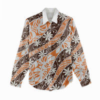 Puatou Tahiti Tiare Monstera Women Casual Shirt Polynesian Pattern Curve Style - Polynesian Pride