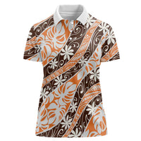 Puatou Tahiti Tiare Monstera Women Polo Shirt Polynesian Pattern Curve Style LT01 Female Orange - Polynesian Pride