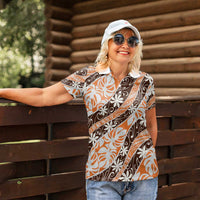Puatou Tahiti Tiare Monstera Women Polo Shirt Polynesian Pattern Curve Style LT01 - Polynesian Pride