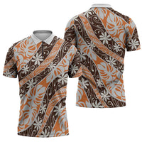 Puatou Tahiti Tiare Monstera Zipper Polo Shirt Polynesian Pattern Curve Style - Polynesian Pride