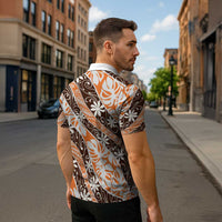 Puatou Tahiti Tiare Monstera Zipper Polo Shirt Polynesian Pattern Curve Style - Polynesian Pride