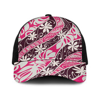 Tarona Tahiti Tiare Monstera Baseball Net Cap Polynesian Pattern Curve Style LT01 One Size Black Pink - Polynesian Pride