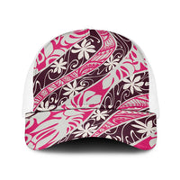 Tarona Tahiti Tiare Monstera Baseball Net Cap Polynesian Pattern Curve Style LT01 One Size White Pink - Polynesian Pride