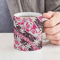 Tarona Tahiti Tiare Monstera Ceramic Mug Polynesian Pattern Curve Style - Polynesian Pride