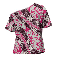 Tarona Tahiti Tiare Monstera Cross Shoulder Shirt Polynesian Pattern Curve Style LT01 - Polynesian Pride