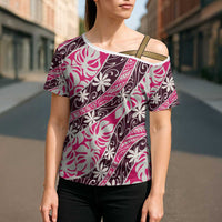 Tarona Tahiti Tiare Monstera Cross Shoulder Shirt Polynesian Pattern Curve Style LT01 - Polynesian Pride