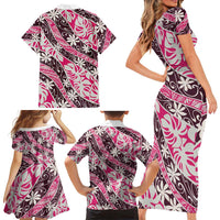Tarona Tahiti Tiare Monstera Family Matching Short Sleeve Bodycon Dress and Hawaiian Shirt Polynesian Pattern Curve Style - Polynesian Pride