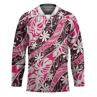 Tarona Tahiti Tiare Monstera Hockey Jersey Polynesian Pattern Curve Style LT01 Unisex Pink - Polynesian Pride