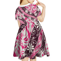 Tarona Tahiti Tiare Monstera Kid Short Sleeve Dress Polynesian Pattern Curve Style LT01 - Polynesian Pride