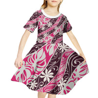 Tarona Tahiti Tiare Monstera Kid Short Sleeve Dress Polynesian Pattern Curve Style LT01 - Polynesian Pride