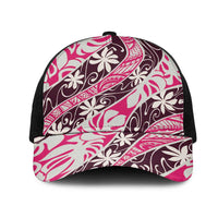Tarona Tahiti Tiare Monstera Mesh Trucker Cap Polynesian Pattern Curve Style LT01 One Size Black Pink - Polynesian Pride