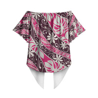Tarona Tahiti Tiare Monstera Off Shoulder Wrap Waist Top Polynesian Pattern Curve Style LT01 - Polynesian Pride