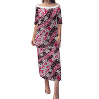Tarona Tahiti Tiare Monstera Puletasi Polynesian Pattern Curve Style LT01 Long Dress Pink - Polynesian Pride