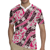 Tarona Tahiti Tiare Monstera Rugby Jersey Polynesian Pattern Curve Style - Polynesian Pride