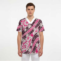 Tarona Tahiti Tiare Monstera Scrub Top Polynesian Pattern Curve Style - Polynesian Pride