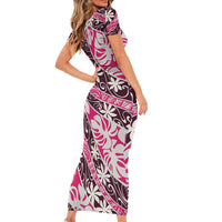 Tarona Tahiti Tiare Monstera Short Sleeve Bodycon Dress Polynesian Pattern Curve Style LT01 - Polynesian Pride