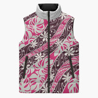 Tarona Tahiti Tiare Monstera Sleeveless Puffer Jacket Polynesian Pattern Curve Style - Polynesian Pride
