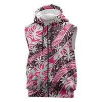 Tarona Tahiti Tiare Monstera Sleeveless Zip Hoodie Polynesian Pattern Curve Style LT01 Pink - Polynesian Pride