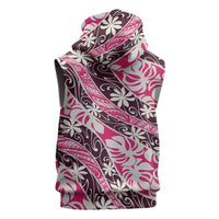 Tarona Tahiti Tiare Monstera Sleeveless Zip Hoodie Polynesian Pattern Curve Style LT01 - Polynesian Pride