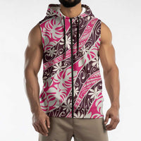 Tarona Tahiti Tiare Monstera Sleeveless Zip Hoodie Polynesian Pattern Curve Style LT01 - Polynesian Pride