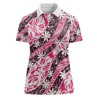 Tarona Tahiti Tiare Monstera Women Polo Shirt Polynesian Pattern Curve Style LT01 Female Pink - Polynesian Pride