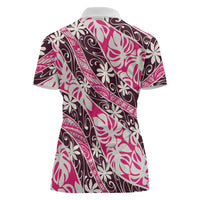 Tarona Tahiti Tiare Monstera Women Polo Shirt Polynesian Pattern Curve Style LT01 - Polynesian Pride