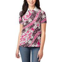 Tarona Tahiti Tiare Monstera Women Polo Shirt Polynesian Pattern Curve Style LT01 - Polynesian Pride