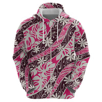 Tarona Tahiti Tiare Monstera Zip Hoodie Polynesian Pattern Curve Style - Polynesian Pride