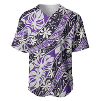 Vareau Tahiti Tiare Monstera Baseball Jersey Polynesian Pattern Curve Style LT01 Purple - Polynesian Pride