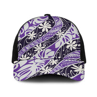 Vareau Tahiti Tiare Monstera Baseball Net Cap Polynesian Pattern Curve Style LT01 One Size Black Purple - Polynesian Pride
