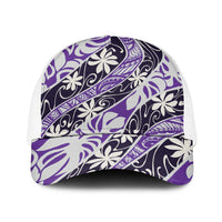 Vareau Tahiti Tiare Monstera Baseball Net Cap Polynesian Pattern Curve Style LT01 One Size White Purple - Polynesian Pride