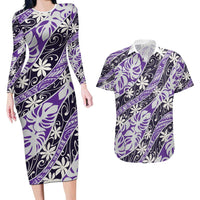 Vareau Tahiti Tiare Monstera Couples Matching Long Sleeve Bodycon Dress and Hawaiian Shirt Polynesian Pattern Curve Style - Polynesian Pride