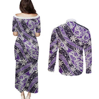 Vareau Tahiti Tiare Monstera Couples Matching Puletasi and Long Sleeve Button Shirt Polynesian Pattern Curve Style LT01 - Polynesian Pride
