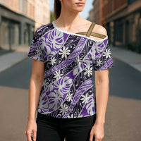 Vareau Tahiti Tiare Monstera Cross Shoulder Shirt Polynesian Pattern Curve Style LT01 - Polynesian Pride