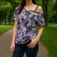 Vareau Tahiti Tiare Monstera Cross Shoulder Shirt Polynesian Pattern Curve Style LT01 - Polynesian Pride