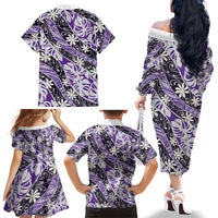 Vareau Tahiti Tiare Monstera Family Matching Off The Shoulder Long Sleeve Dress and Hawaiian Shirt Polynesian Pattern Curve Style - Polynesian Pride