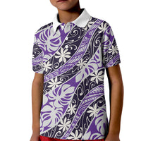 Vareau Tahiti Tiare Monstera Kid Polo Shirt Polynesian Pattern Curve Style LT01 Kid Purple - Polynesian Pride