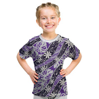 Vareau Tahiti Tiare Monstera Kid T Shirt Polynesian Pattern Curve Style LT01 Purple - Polynesian Pride