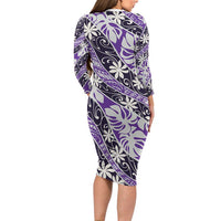 Vareau Tahiti Tiare Monstera Long Sleeve Bodycon Dress Polynesian Pattern Curve Style - Polynesian Pride