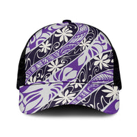 Vareau Tahiti Tiare Monstera Mesh Trucker Cap Polynesian Pattern Curve Style LT01 One Size Black Purple - Polynesian Pride