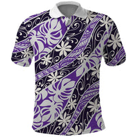 Vareau Tahiti Tiare Monstera Polo Shirt Polynesian Pattern Curve Style LT01 Purple - Polynesian Pride