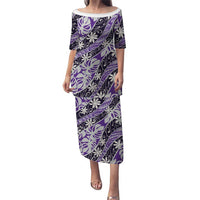 Vareau Tahiti Tiare Monstera Puletasi Polynesian Pattern Curve Style LT01 Long Dress Purple - Polynesian Pride