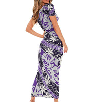 Vareau Tahiti Tiare Monstera Short Sleeve Bodycon Dress Polynesian Pattern Curve Style LT01 - Polynesian Pride